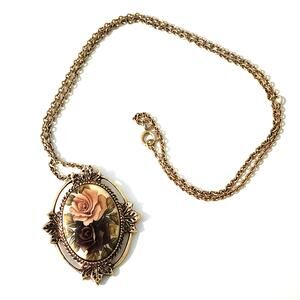 Vintage Sara Coventry Rose Marie Floral Cameo Necklace